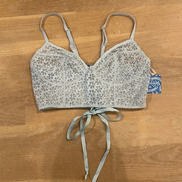 New free people baby blue corset bralette baby blue sparkle size small. - Picture 2 of 5